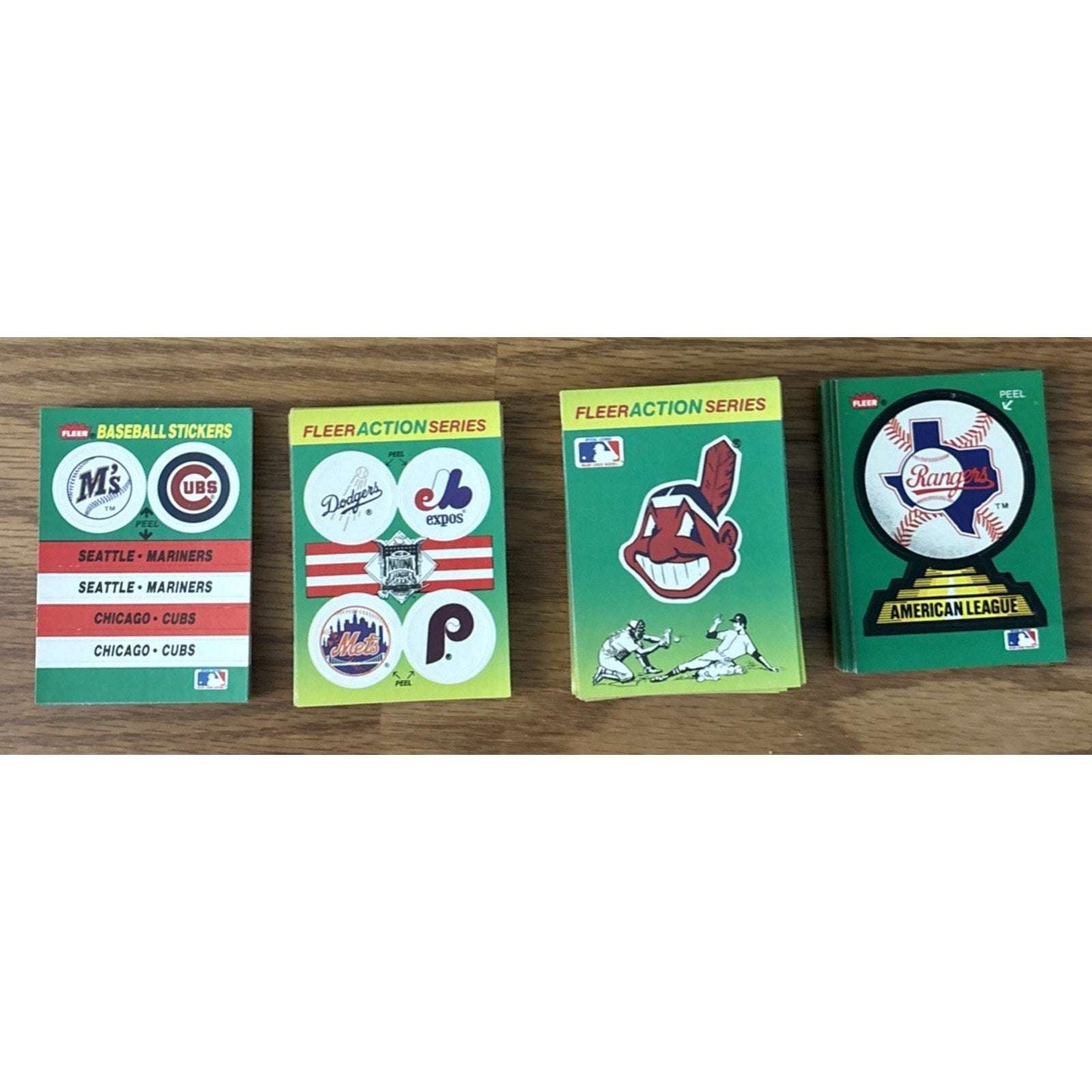 124Pcs 1990 Fleer MLB Baseball Teams Logo Stickers + Fleer Action Cards +Smalls