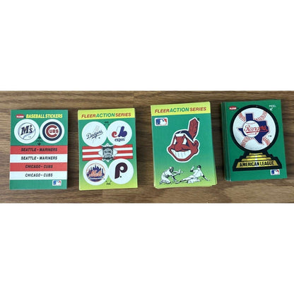 124Pcs 1990 Fleer MLB Baseball Teams Logo Stickers + Fleer Action Cards +Smalls