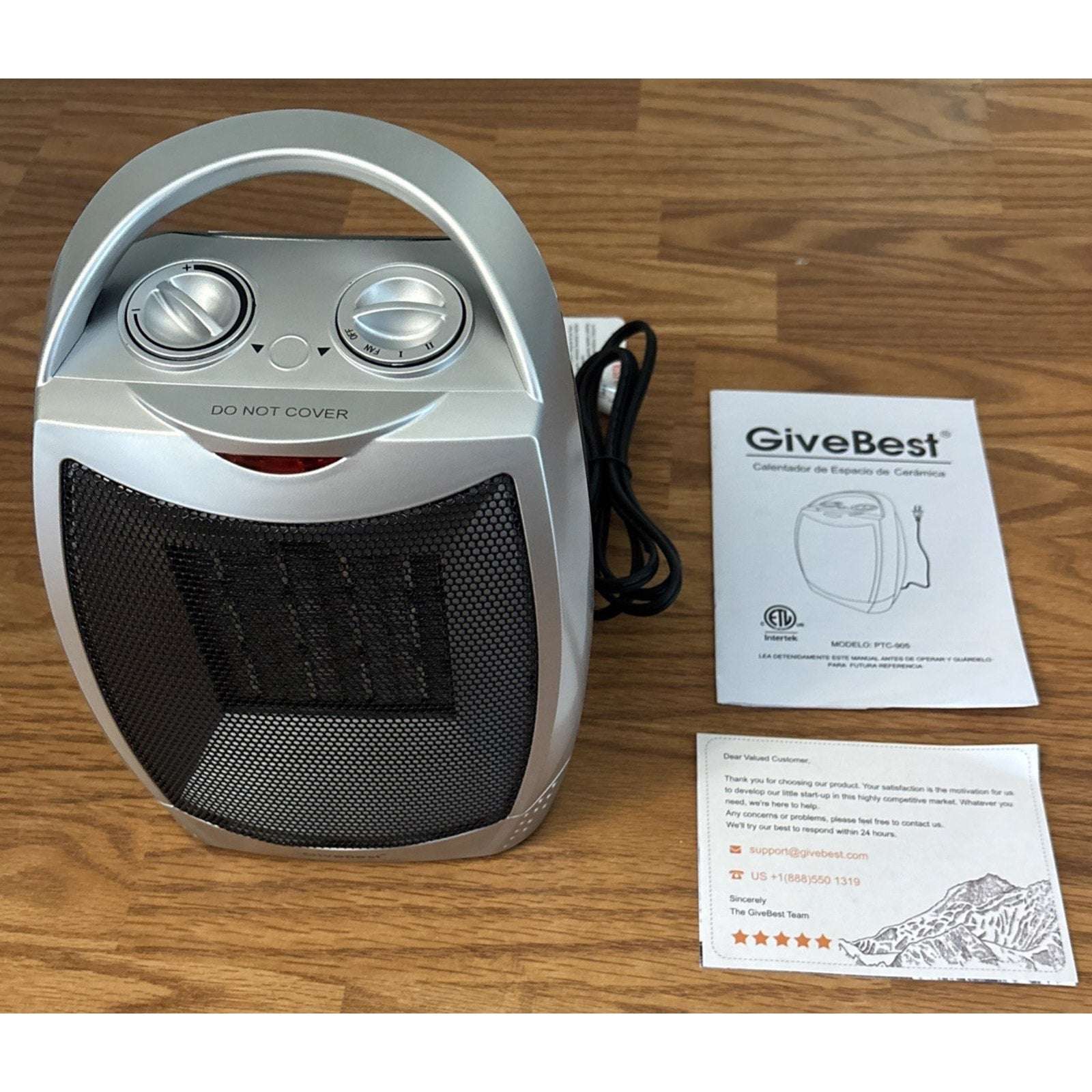 Electric Space Heater Fan w/ Adj Thermostat 1500W Overheat Protection Auto-Off