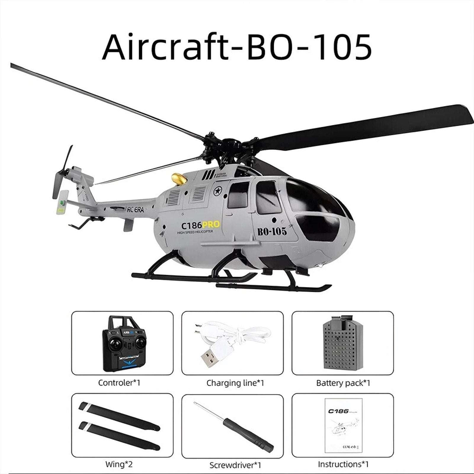RC ERA C186 (RTF) MBB BO105 RC Helicopter 6-Axis Gyro & Barometric Altitude Hold
