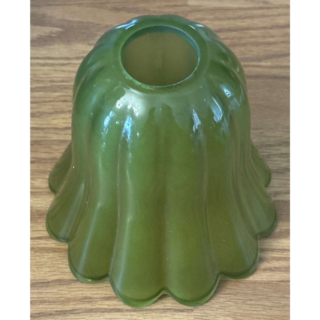 2Pc Vtg Wireless Wall Sconce Green Tulip Glass & Gold w Remote Rechargeable Bulb