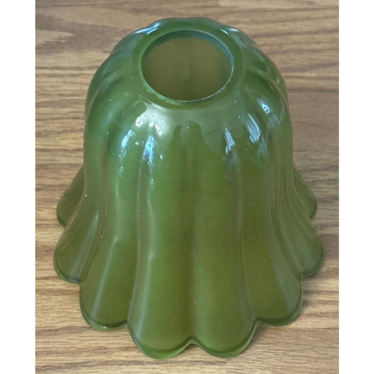 2Pc Vtg Wireless Wall Sconce Green Tulip Glass & Gold w Remote Rechargeable Bulb