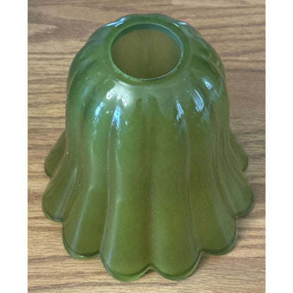 2Pc Vtg Wireless Wall Sconce Green Tulip Glass & Gold w Remote Rechargeable Bulb