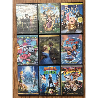 Disney Dreamworks 9 DVD Lot Sing Tangled Trolls Cinderella Lilo & Stitch Chihuah