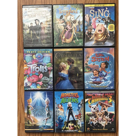 Disney Dreamworks 9 DVD Lot Sing Tangled Trolls Cinderella Lilo & Stitch Chihuah