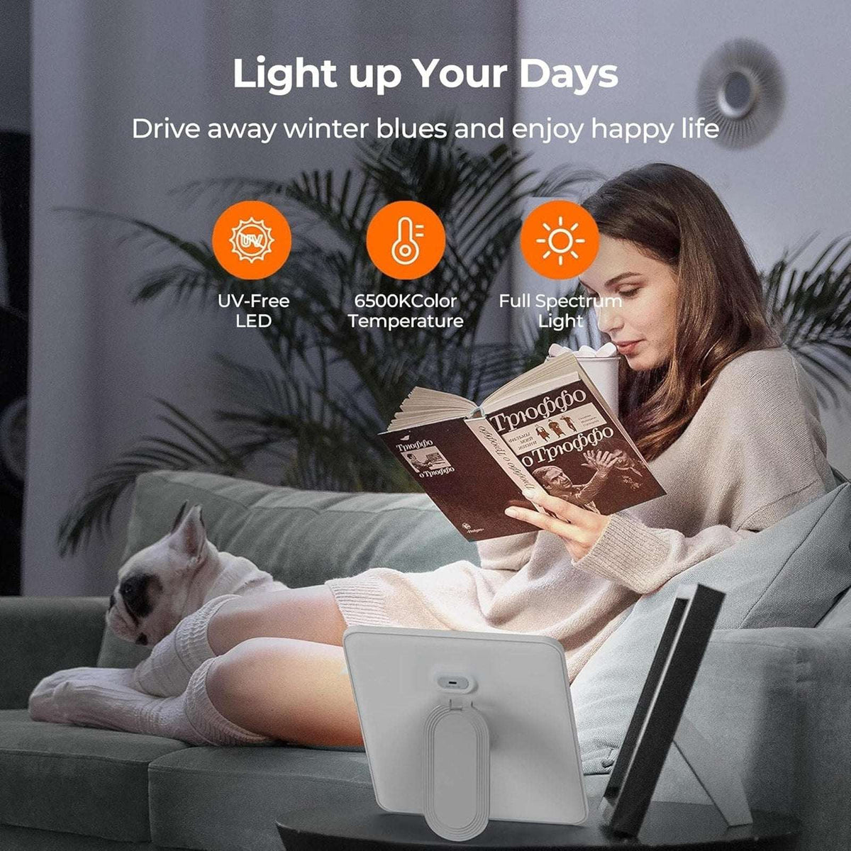 LED Light Therapy Lamp UV-Free 10000 Lux w Memory, Timer & Adjustable Brightness