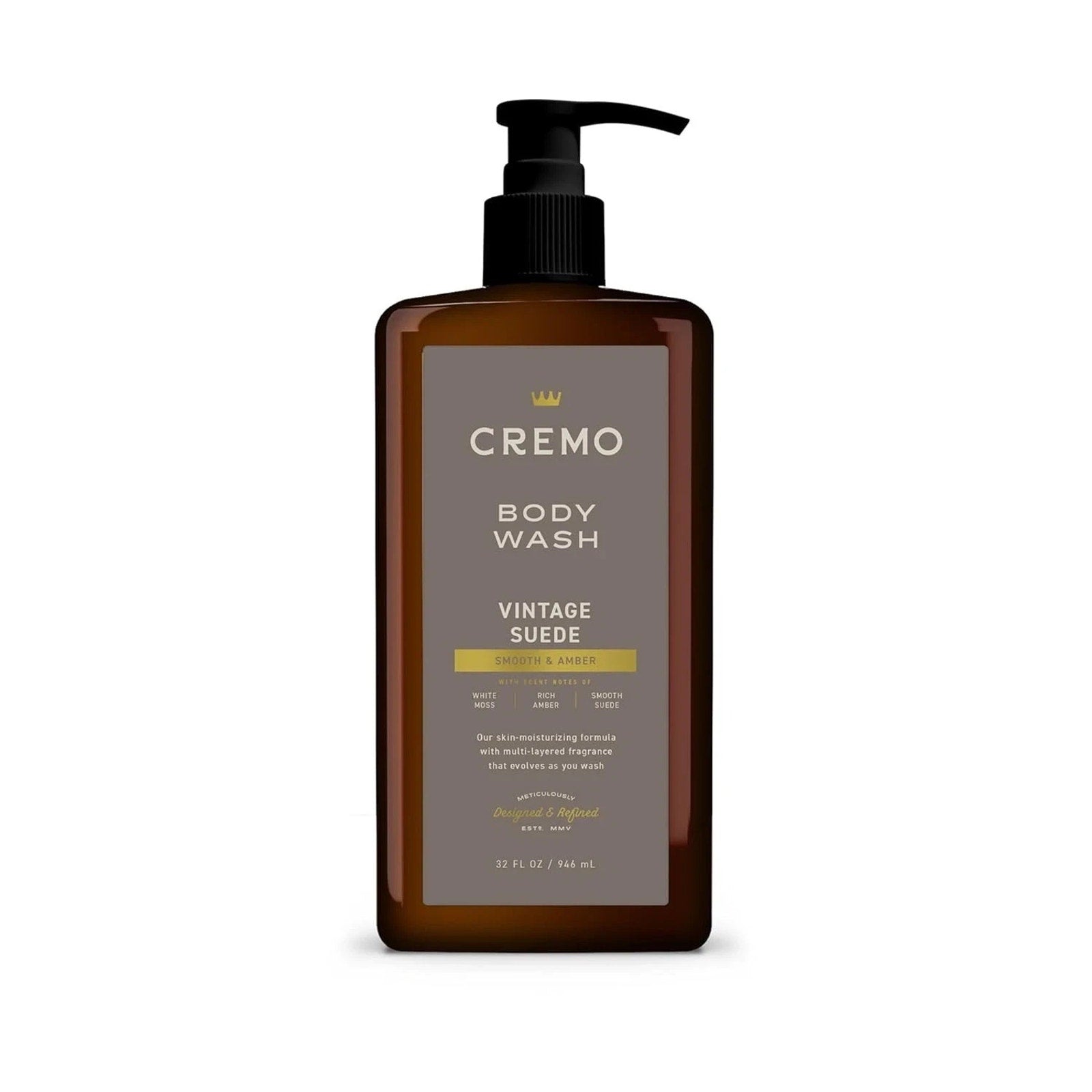 Cremo Vintage Suede Smooth & Amber Moisturizing Body Wash for Men, 32 FL Oz