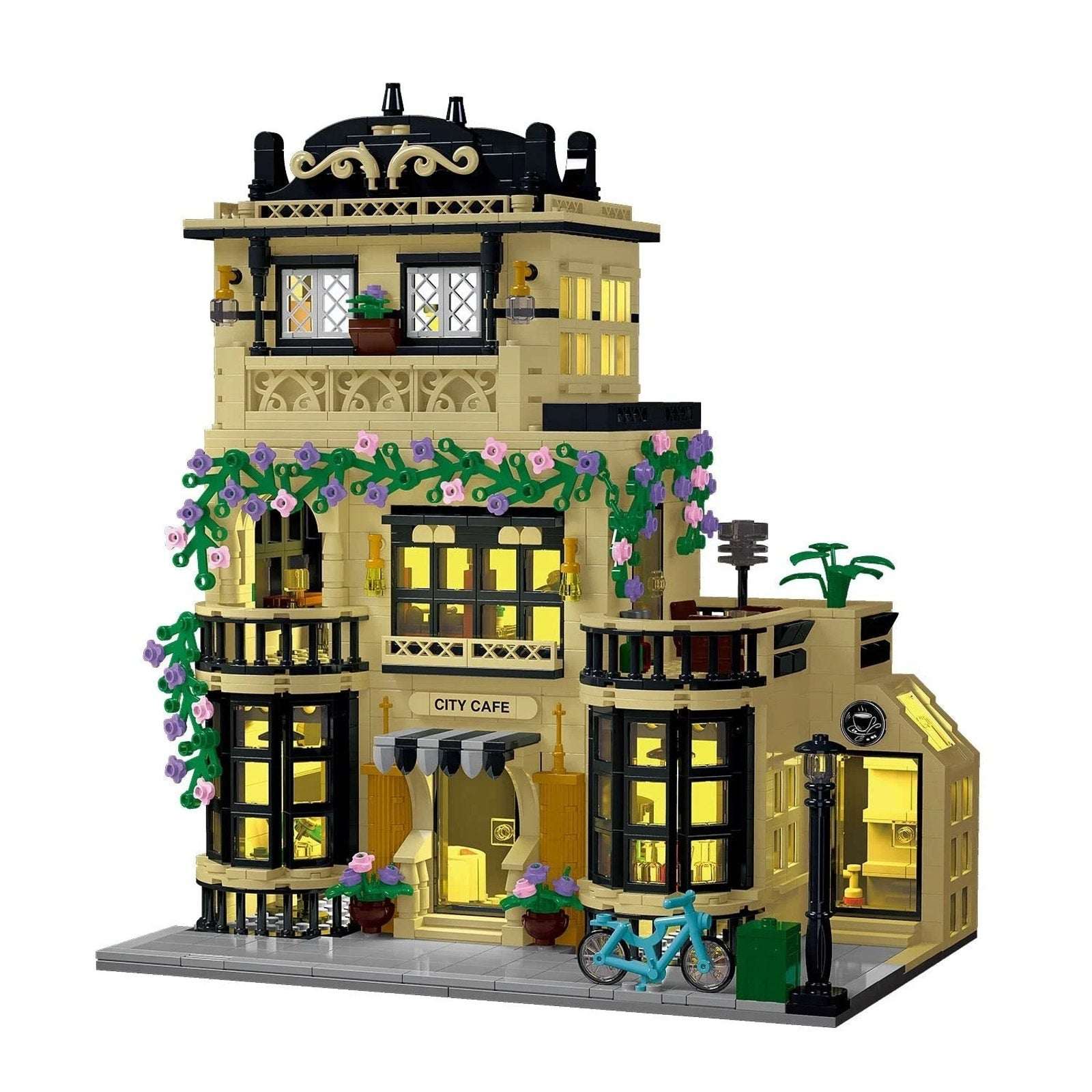 20113 City Café Building Blocks Set with Lights, 3 Levels XMORK 1443PC City Cafe