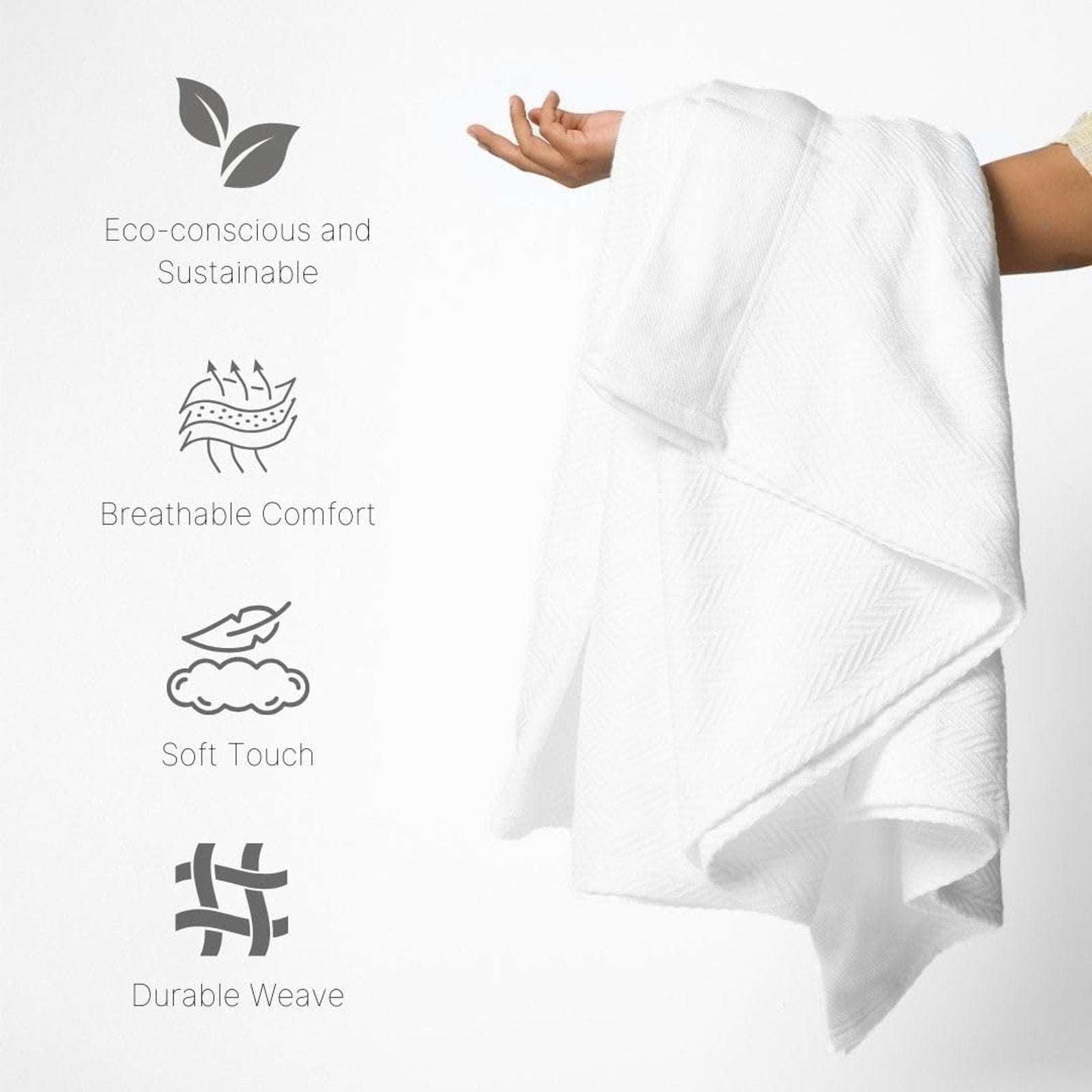 100% Pure Cotton Luxury King Size 108"X90" White Herringbone Blanket MadeinIndia