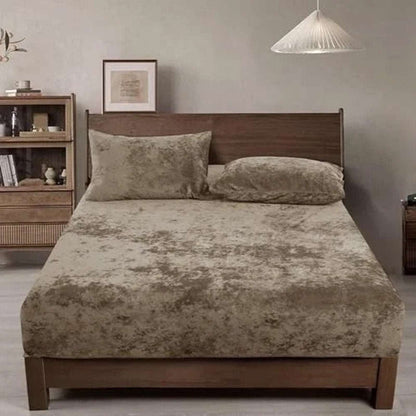 PHF Truly Velvet Fitted Sheet Queen Size Luxury Super Soft & Cozy Deep Fit Khaki