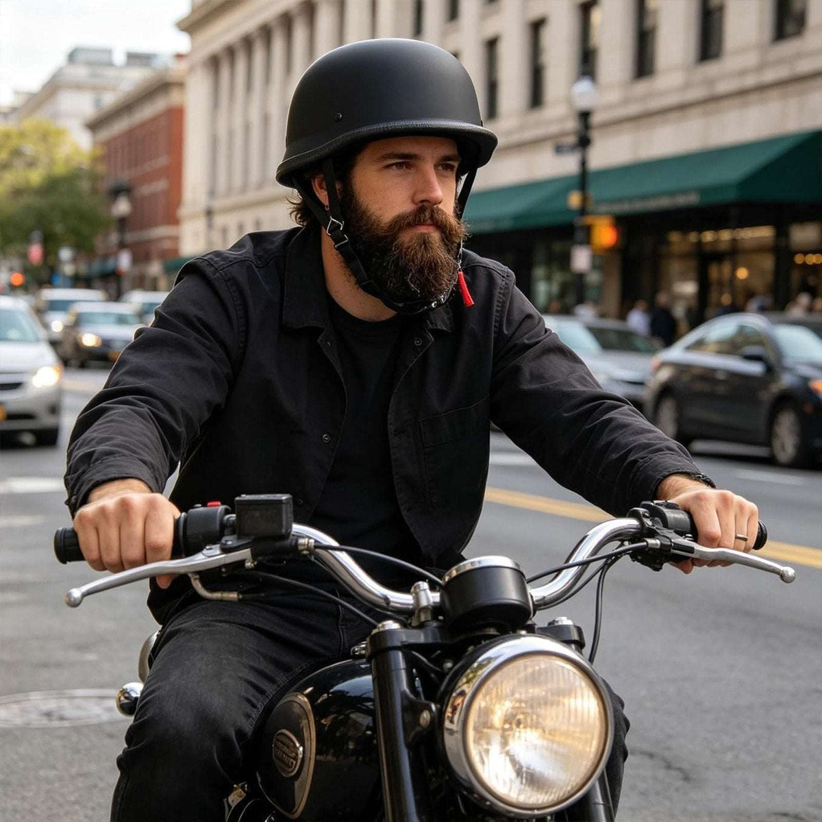German Style Motorcycle Half Helmet Open Face Retro XL Matte Black DOT Approved