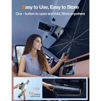 TORRAS Car Windshield Sun Shade Umbrella w Organizer - Universal Beige Blocks UV