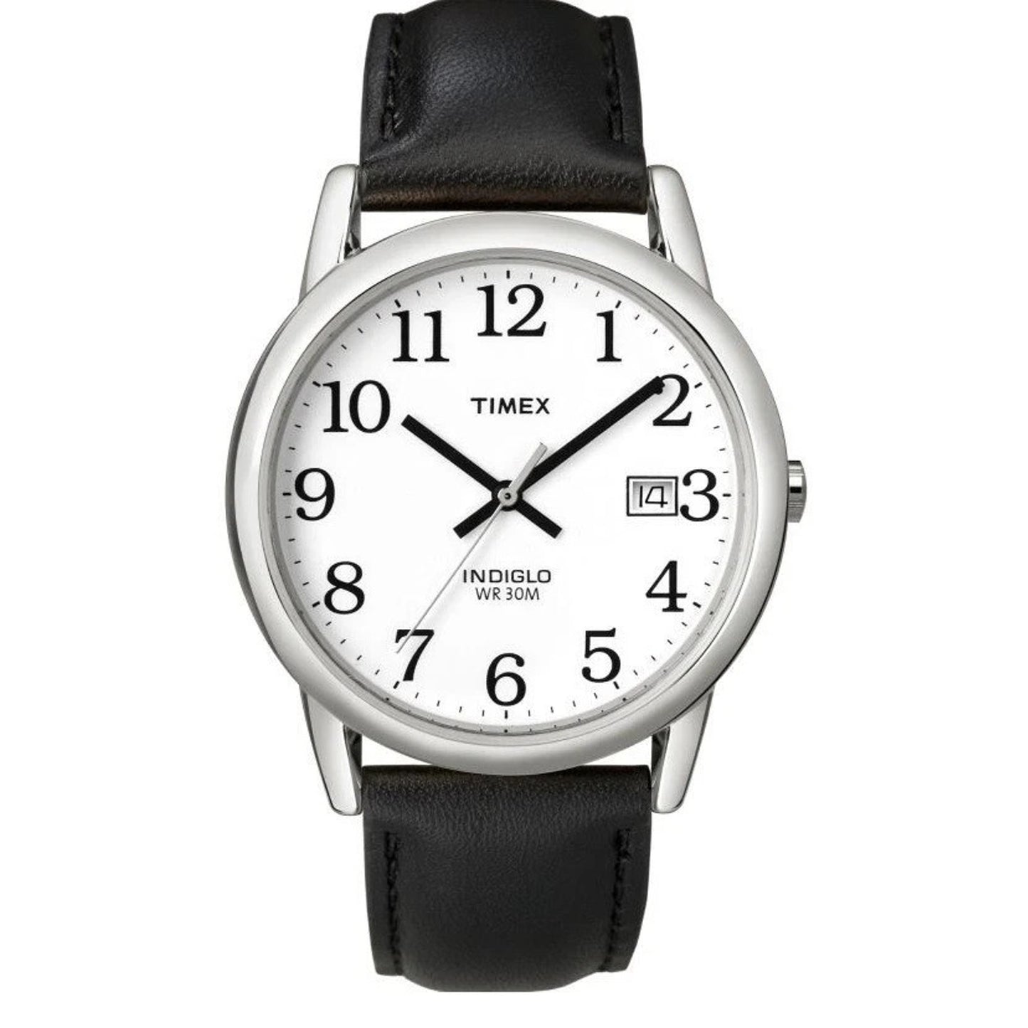 Timex Mens Easy Reader Indiglo Black Leather Watch 35mm Water Resistant T2H281