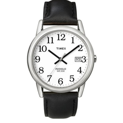 Timex Mens Easy Reader Indiglo Black Leather Watch 35mm Water Resistant T2H281