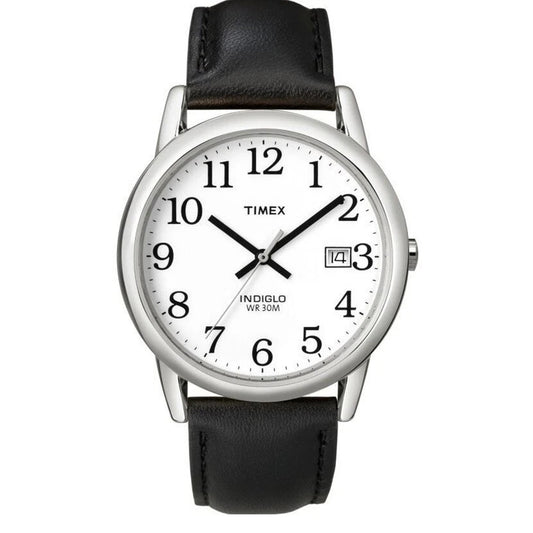 Timex Mens Easy Reader Indiglo Black Leather Watch 35mm Water Resistant T2H281