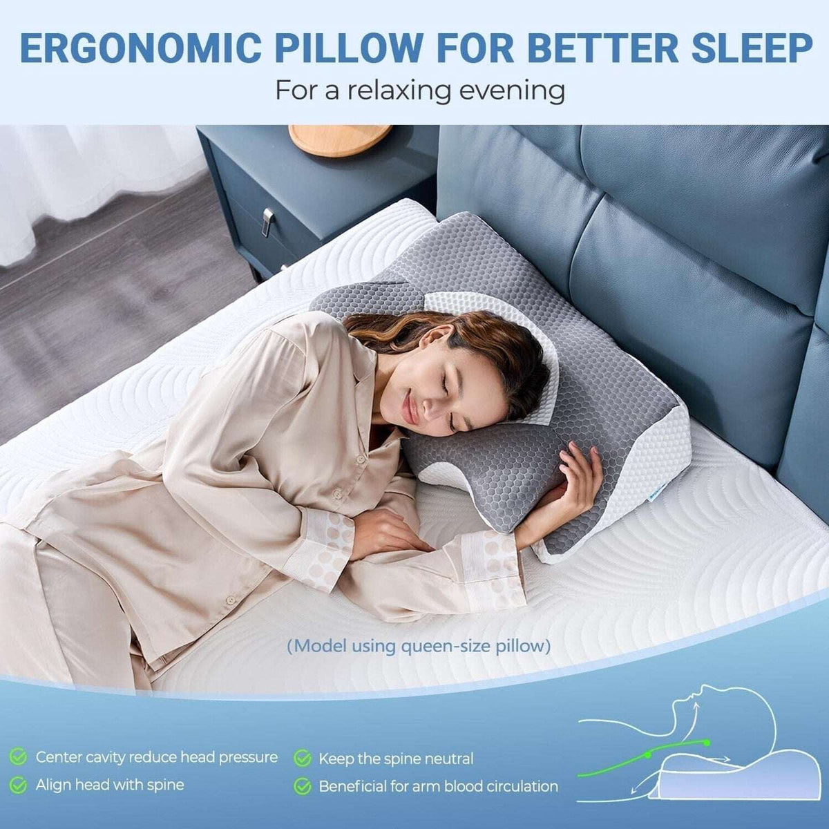 Elviros Cervical Memory Foam Pillow Neck & Shoulder Pain Ergonomic All Sleepers