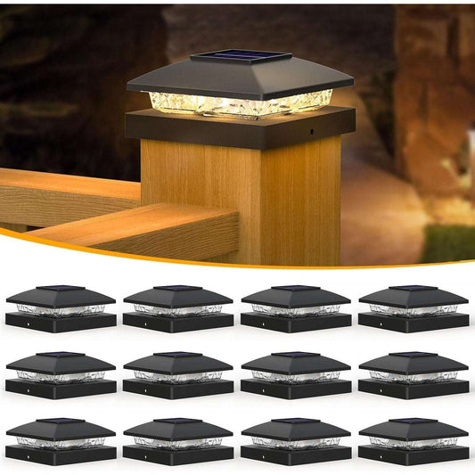 12 Pack Solar Post Cap Lights For 4x4 Outdoor Waterproof LED Deck Fence Black