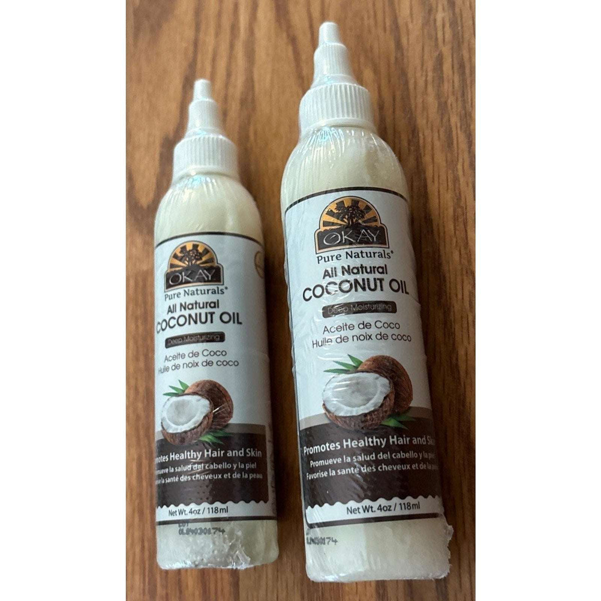 OKAY Pure Naturals 100% Coconut Oil For Hair & Skin w/ Tip Cap Bottle 2-Pack