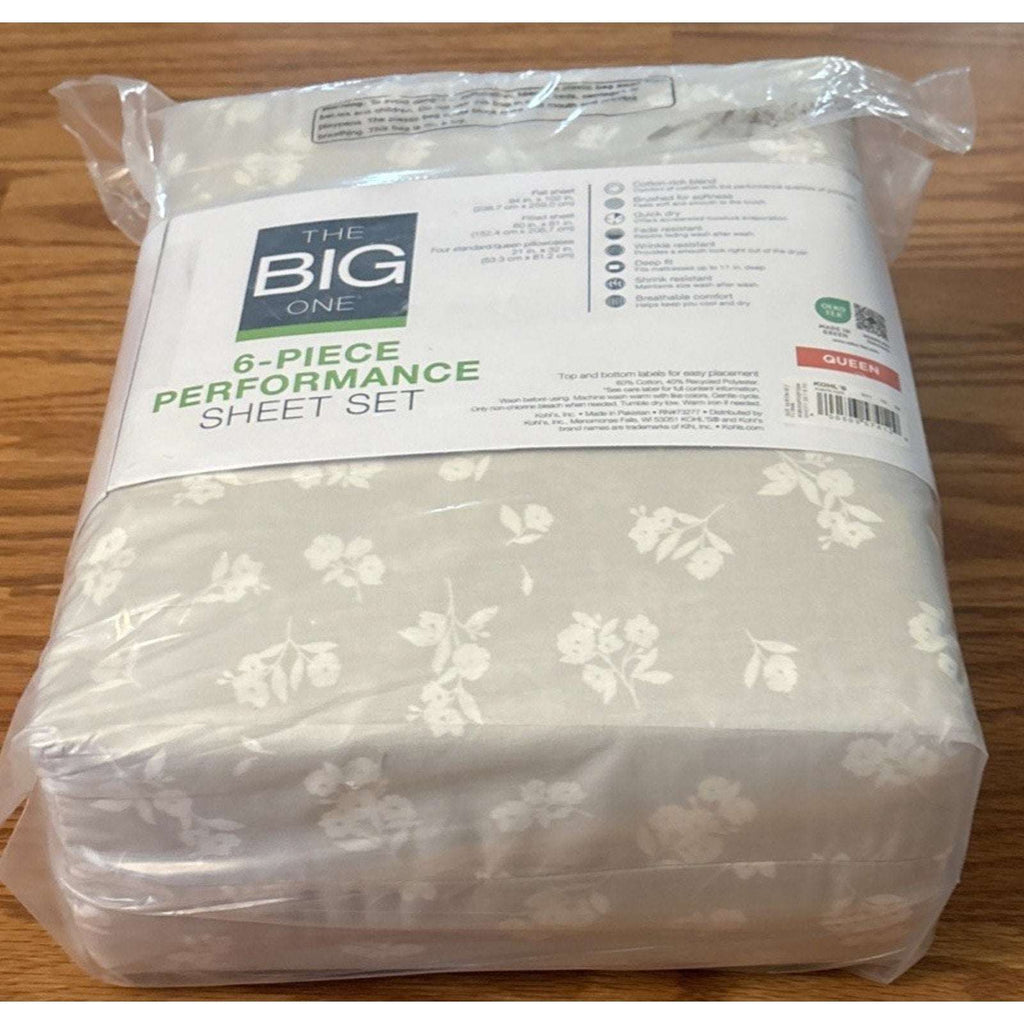 THE BIG ONE Performance Brushed Cotton Deep Fit 6PC Sheet Set Floral Queen
