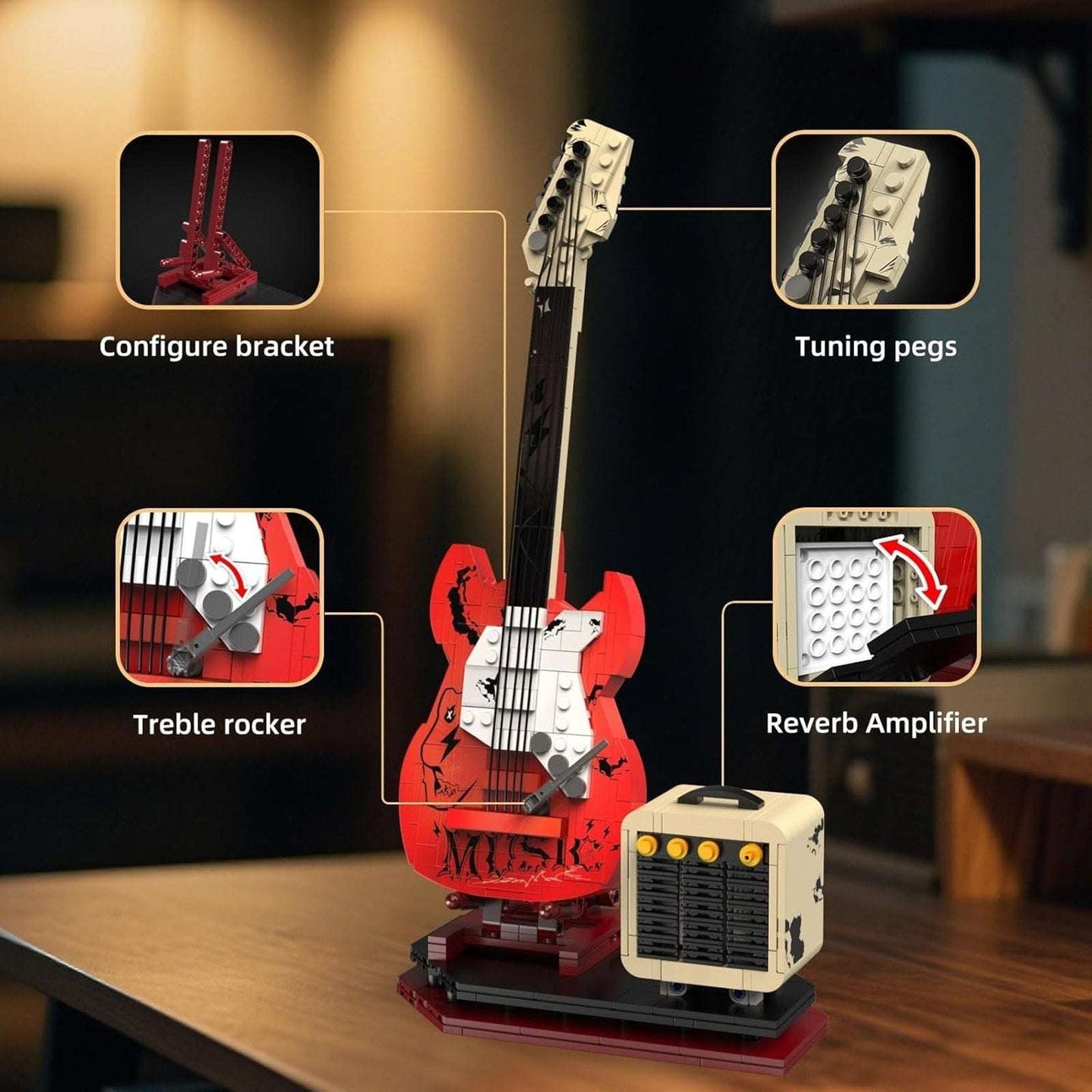Electric Guitar Building Block Set w/ Reverb Amp Bluetooth Speaker -Music Lovers