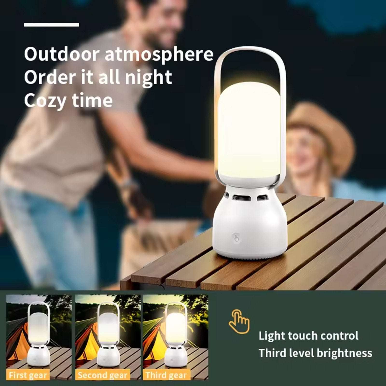 Rechargeable Camping Tent Lantern with Bluetooth Speaker Outdoor Table RGB Light