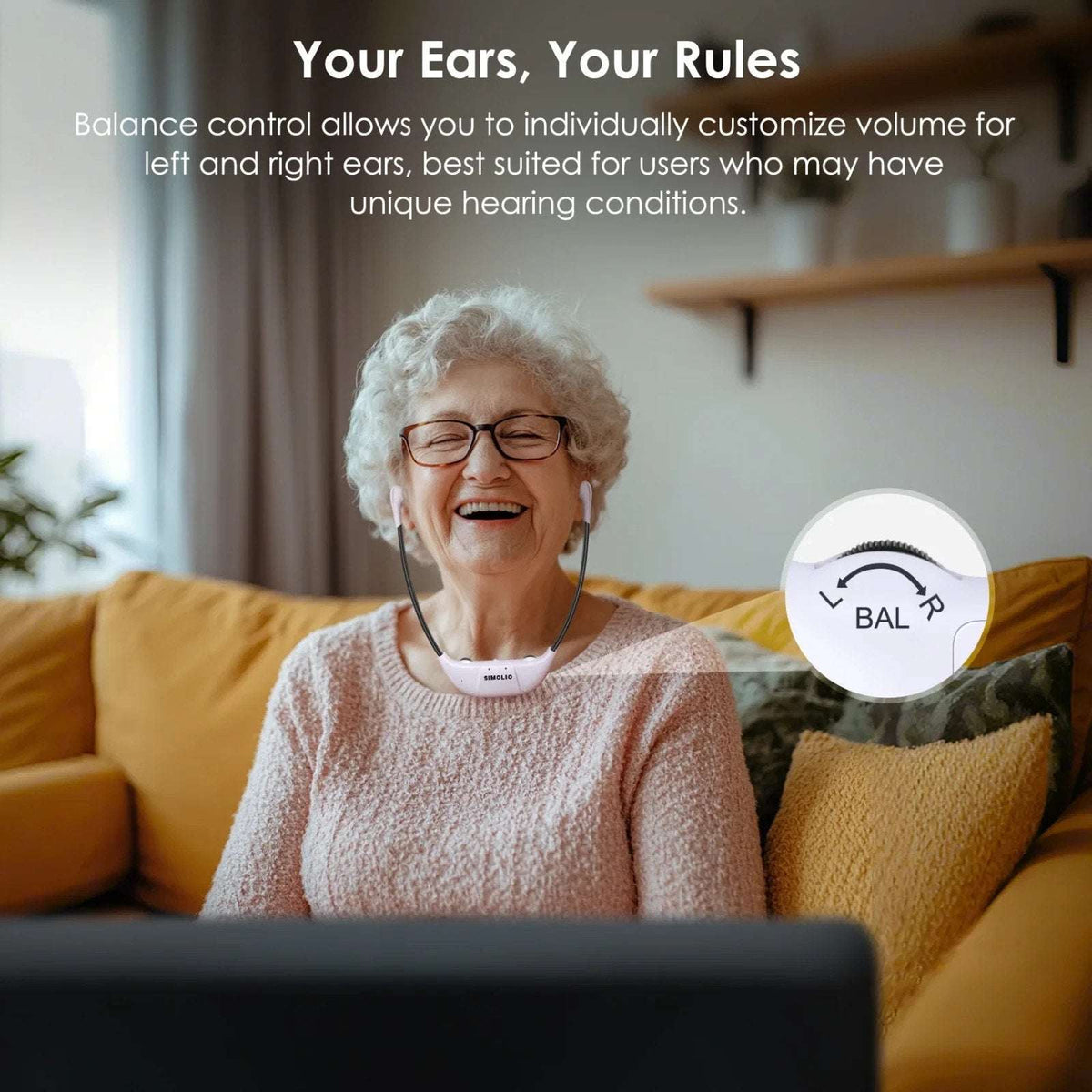 SIMOLIO 2.4GHz Wireless TV Headset for Hearing Impaired SM-823D PRO For Any TV