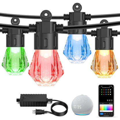 XMCOSY+ 48ft RGBCW Smart Outdoor String Lights, App Control, Alexa, Waterproof