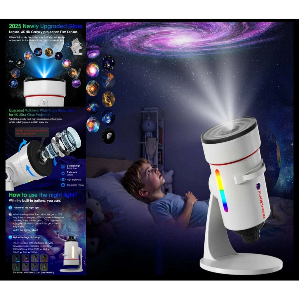 4K HD Galaxy Star Projector with 10 Slides, 360° Rotation, Timer & 8 LED Colors