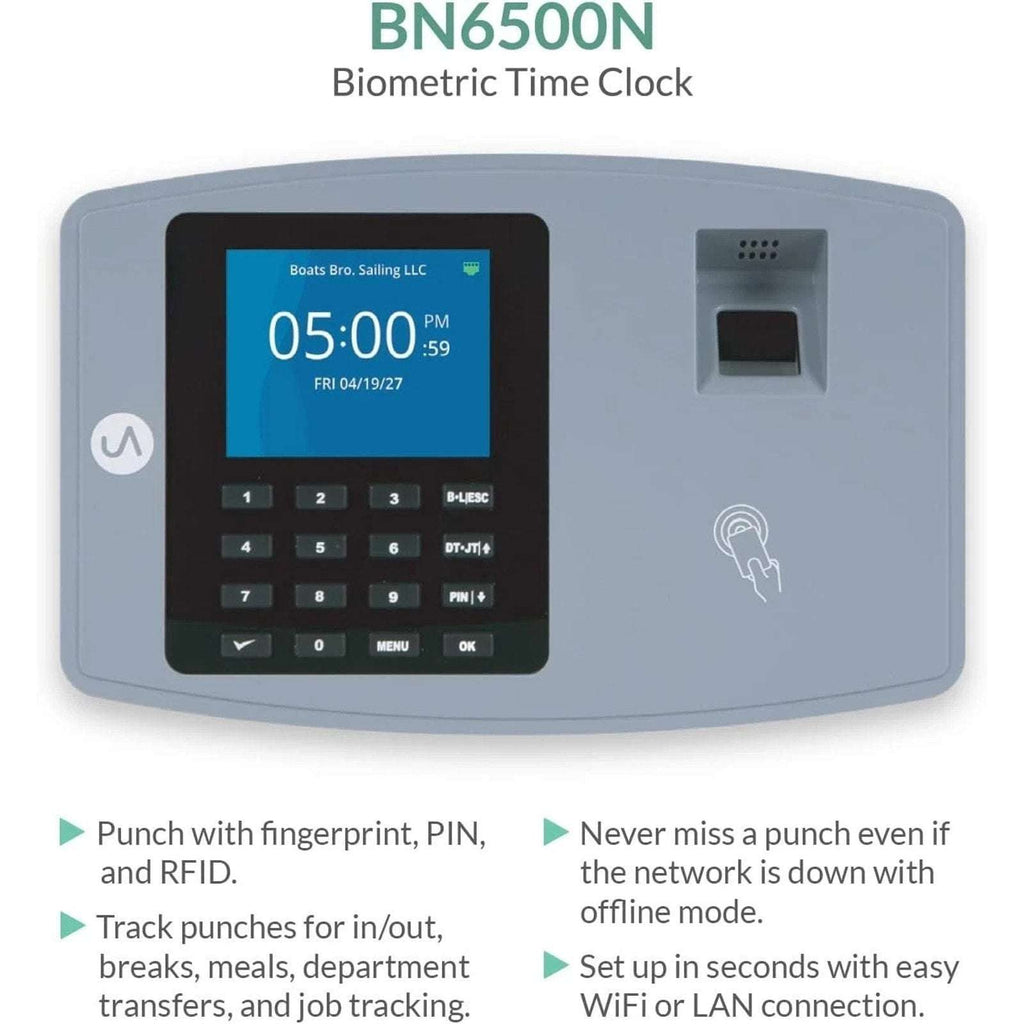 uAttend BN6500N Biometric Fingerprint WiFi Time Clock System for Business SEALED