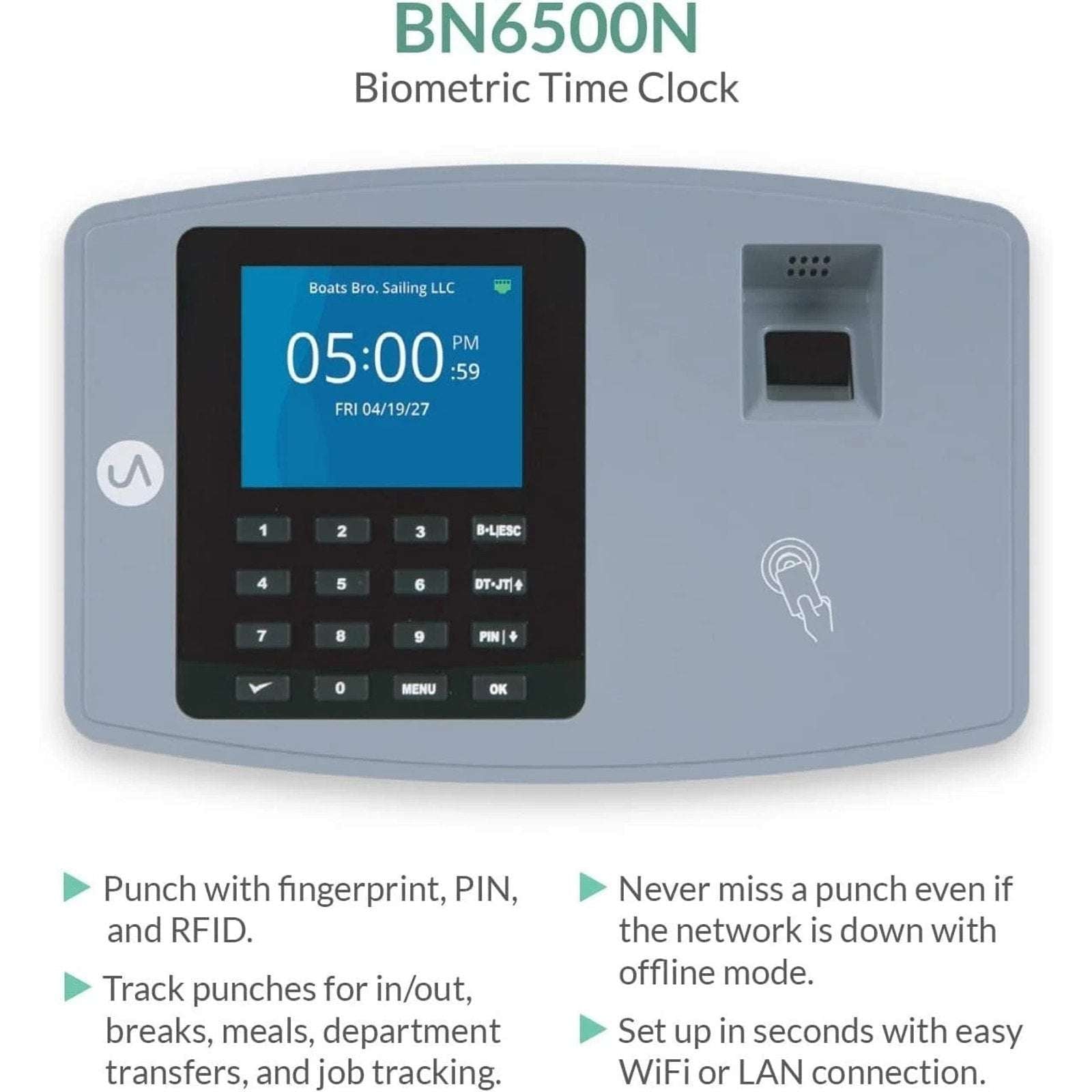 uAttend BN6500N Biometric Fingerprint WiFi Time Clock System for Business SEALED
