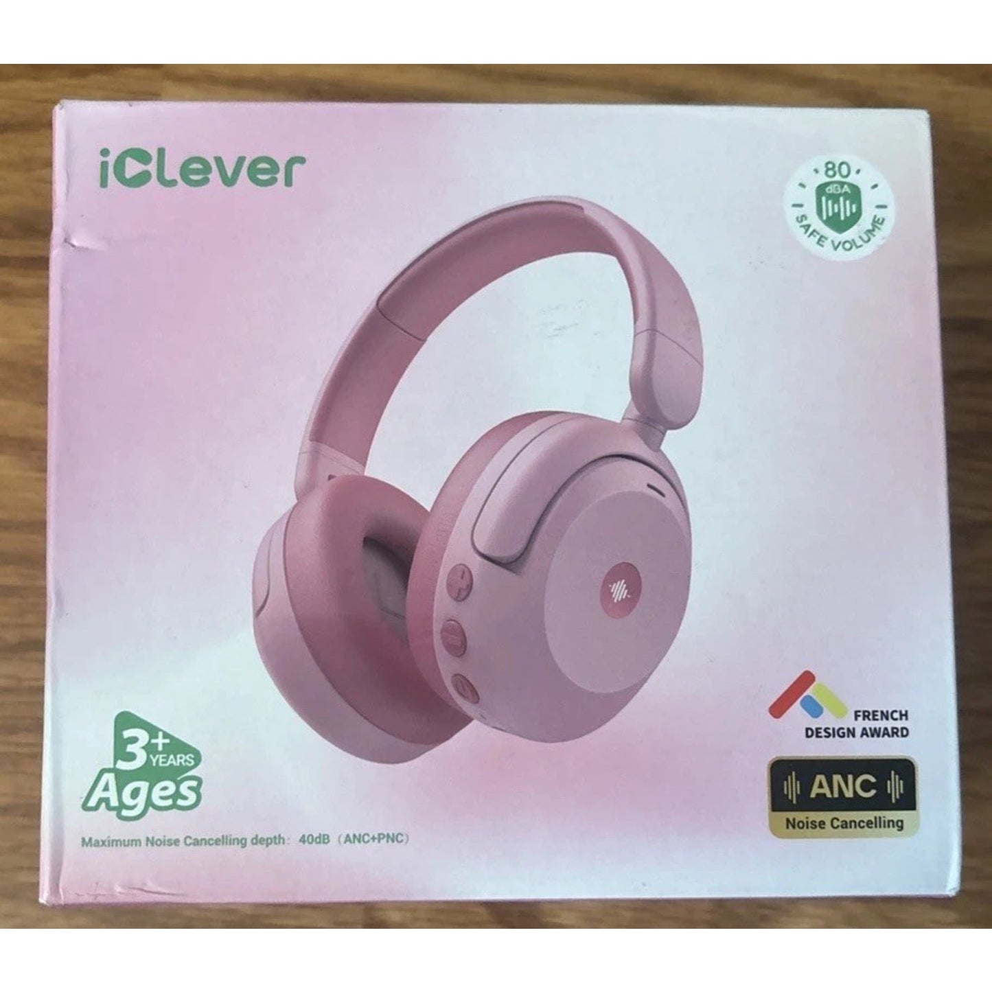 iClever BTH20 Active Noise Cancelling Headphones for Kids, 60H Play Time, Pink