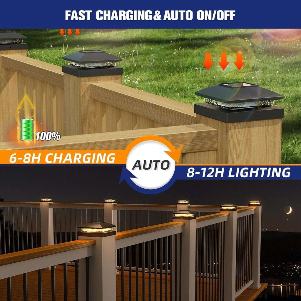 12 Pack Solar Post Cap Lights For 4x4 Outdoor Waterproof LED Deck Fence Black