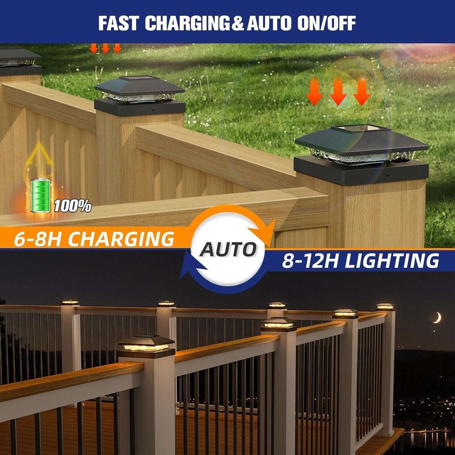 12 Pack Solar Post Cap Lights For 4x4 Outdoor Waterproof LED Deck Fence Black