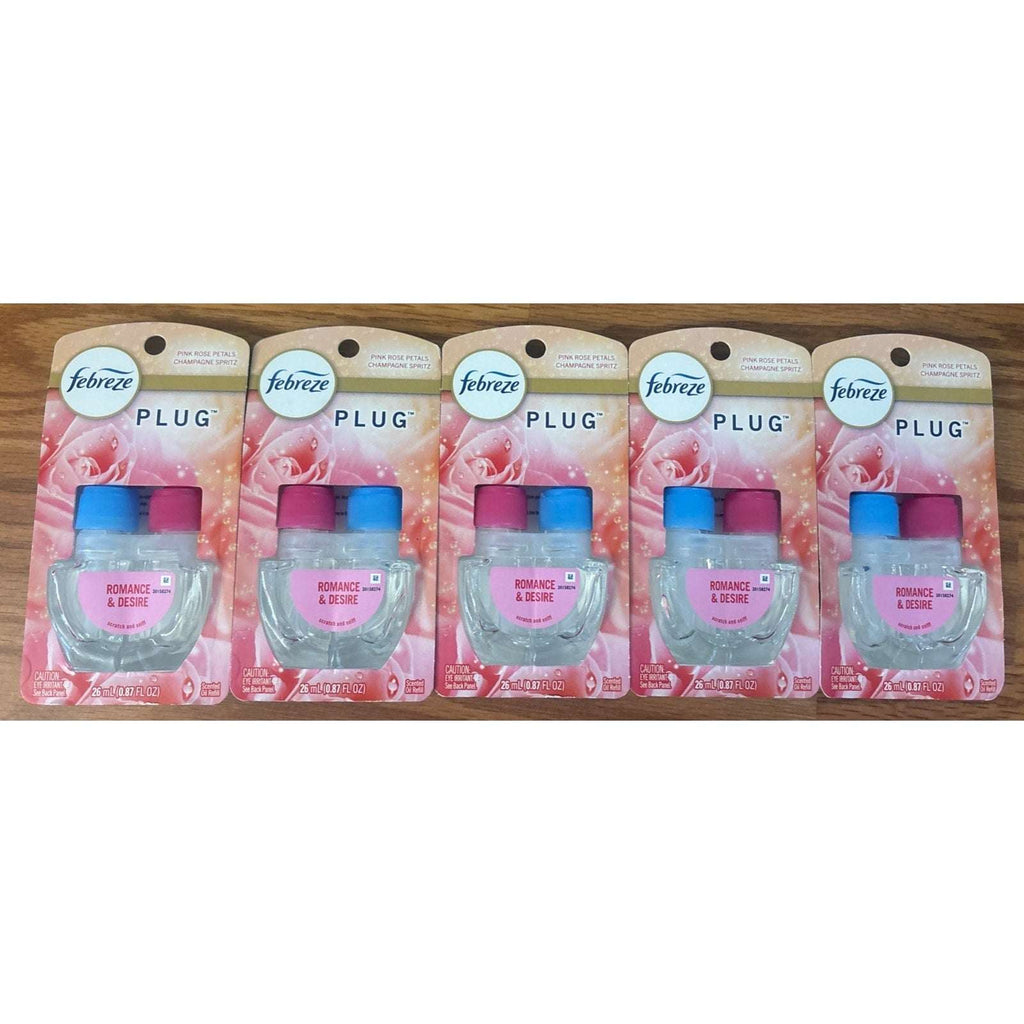 5x Febreze Plug Dual Refill Air Freshener ROMANCE & DESIRE Rose Petals Champagne