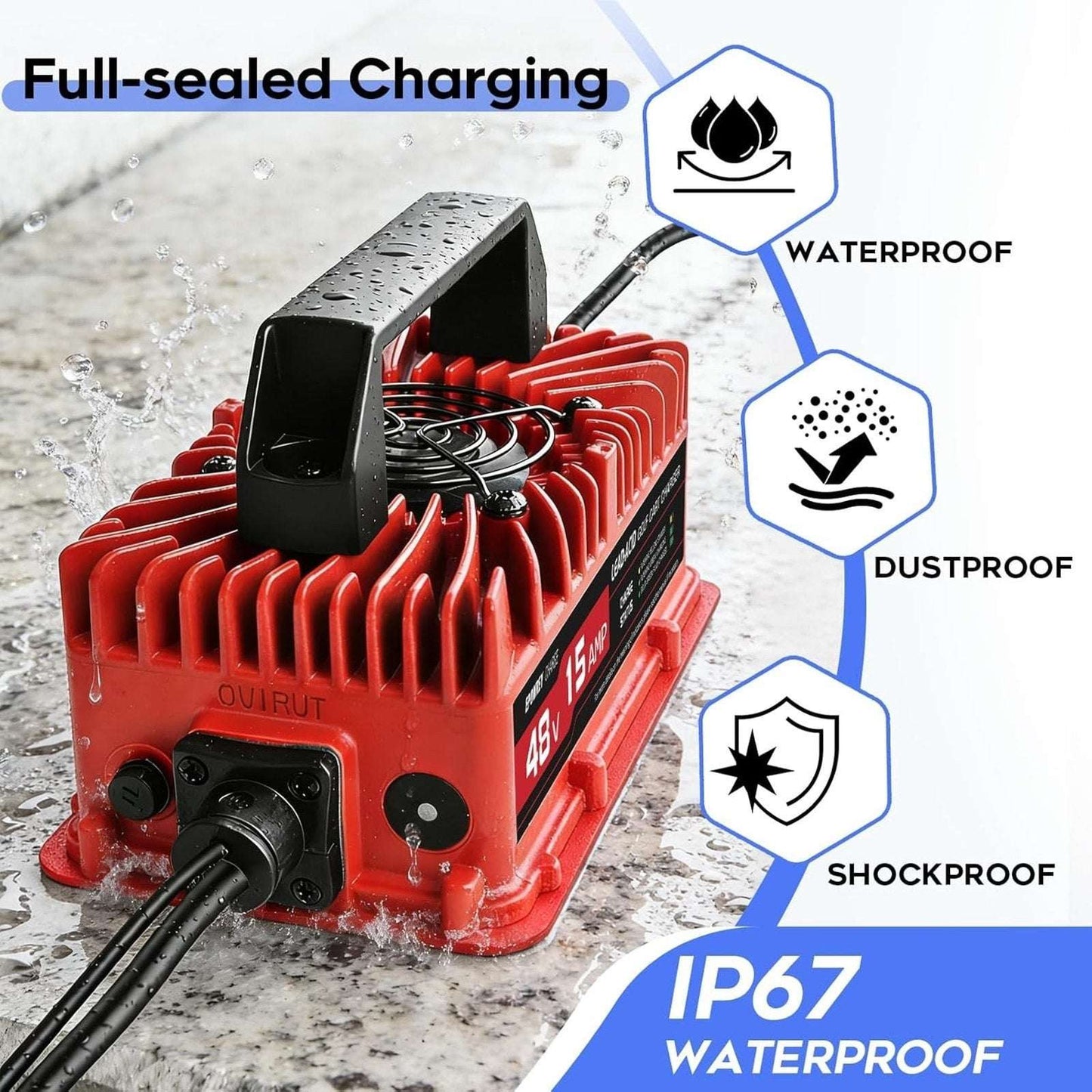 EPOWREY 15 AMP 48 Volt Golf Cart Battery Charger for Club Car 3-Pin Round Plug