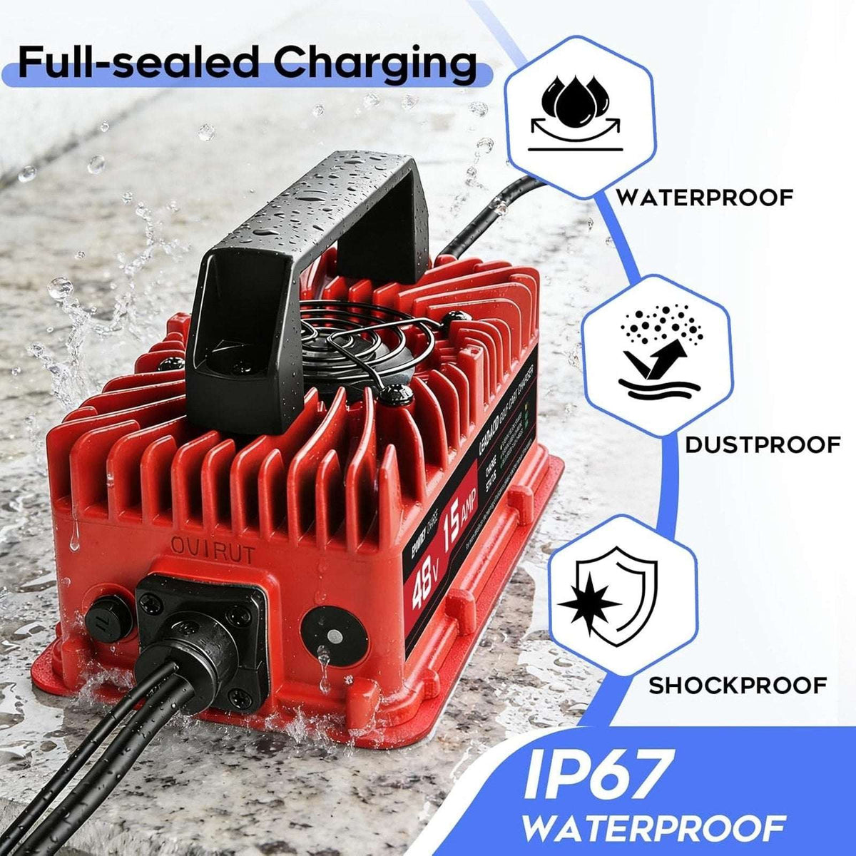 EPOWREY 15 AMP 48 Volt Golf Cart Battery Charger for Club Car 3-Pin Round Plug