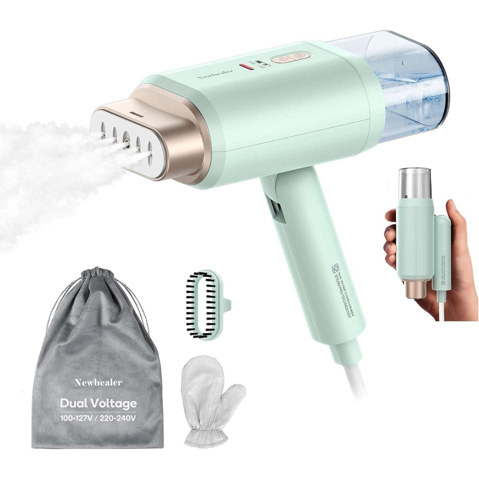 Newbealer Handheld 120V/220V Dual Voltage Foldable Clothes Garment Steamer Press
