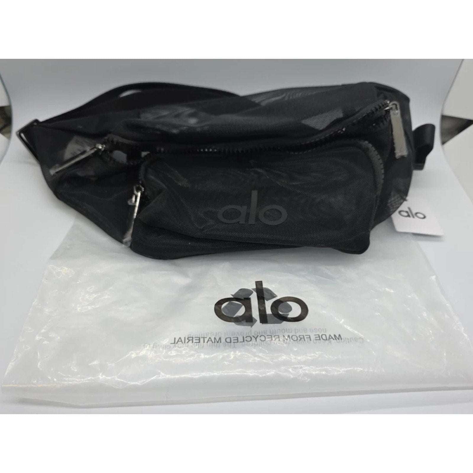 Alo Yoga Black Sheer Mesh Fanny Pack Belt Bag Crossbody