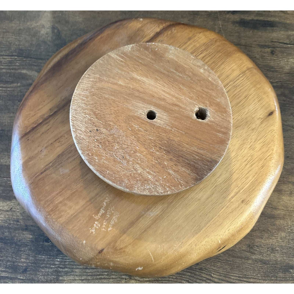 Vintage MCM Monkey Pod Wood Rotating Lazy Susan Party Serving Bowl Tray Dish