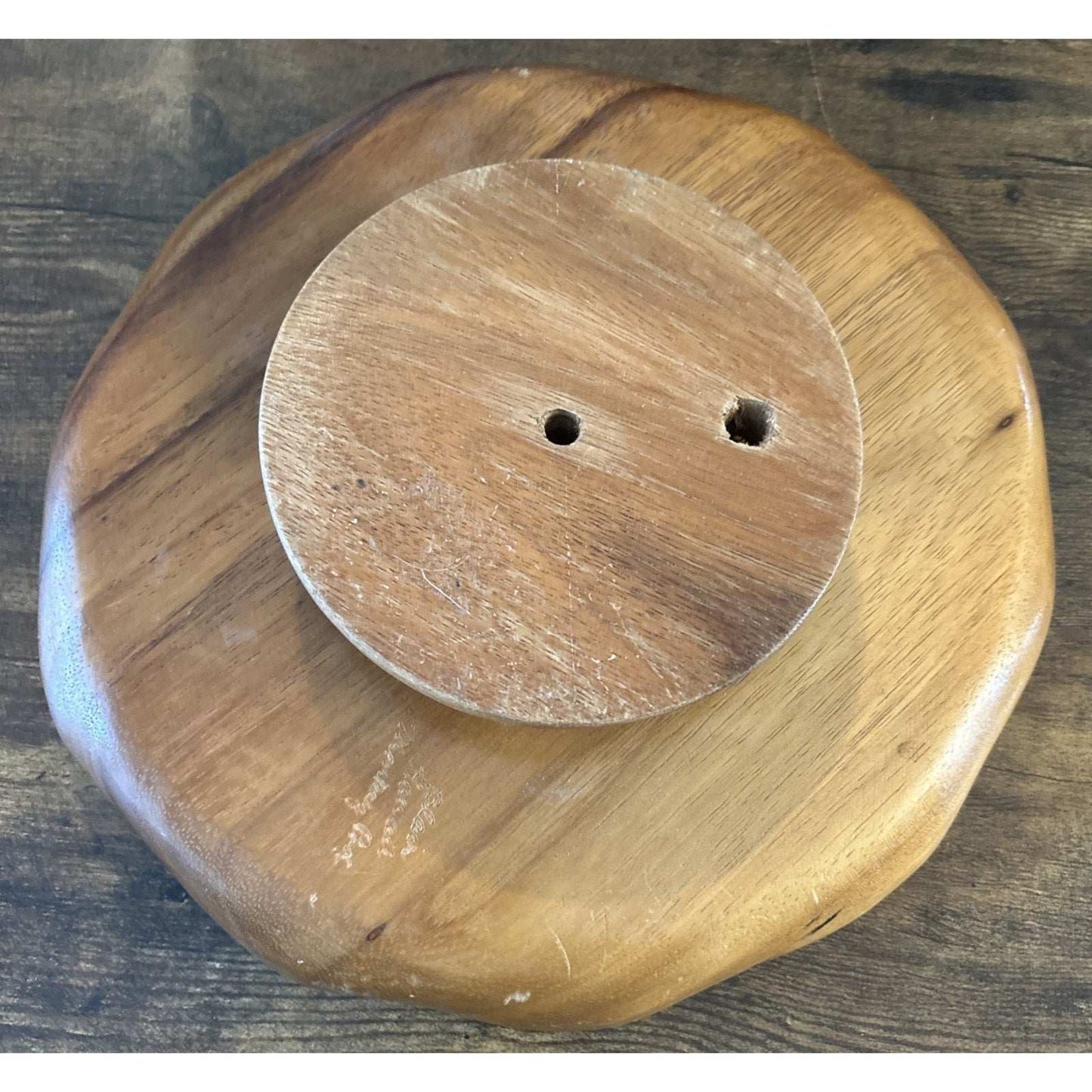 Vintage MCM Monkey Pod Wood Rotating Lazy Susan Party Serving Bowl Tray Dish