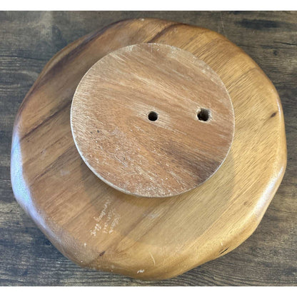Vintage MCM Monkey Pod Wood Rotating Lazy Susan Party Serving Bowl Tray Dish
