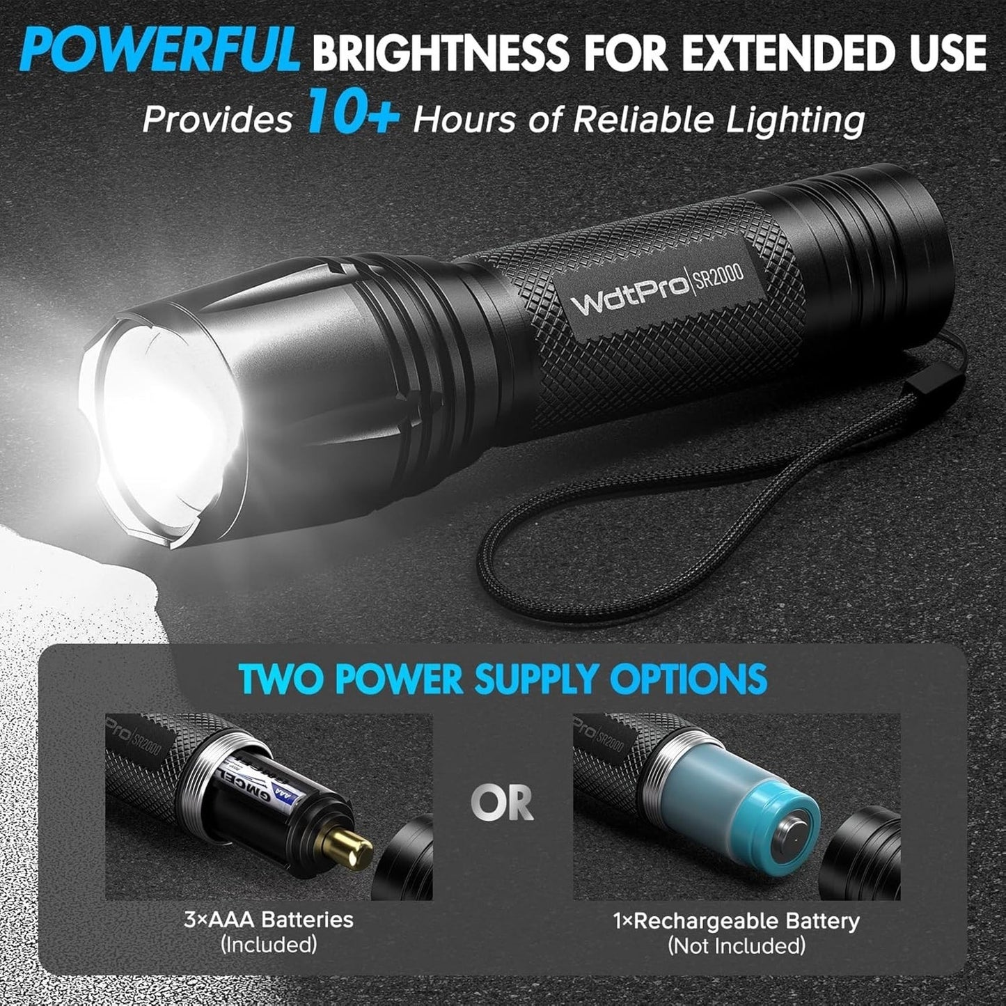 LED Tactical Flashlight 2 Pack, Waterproof, High Lumens, 5 Modes, Zoomable, SOS