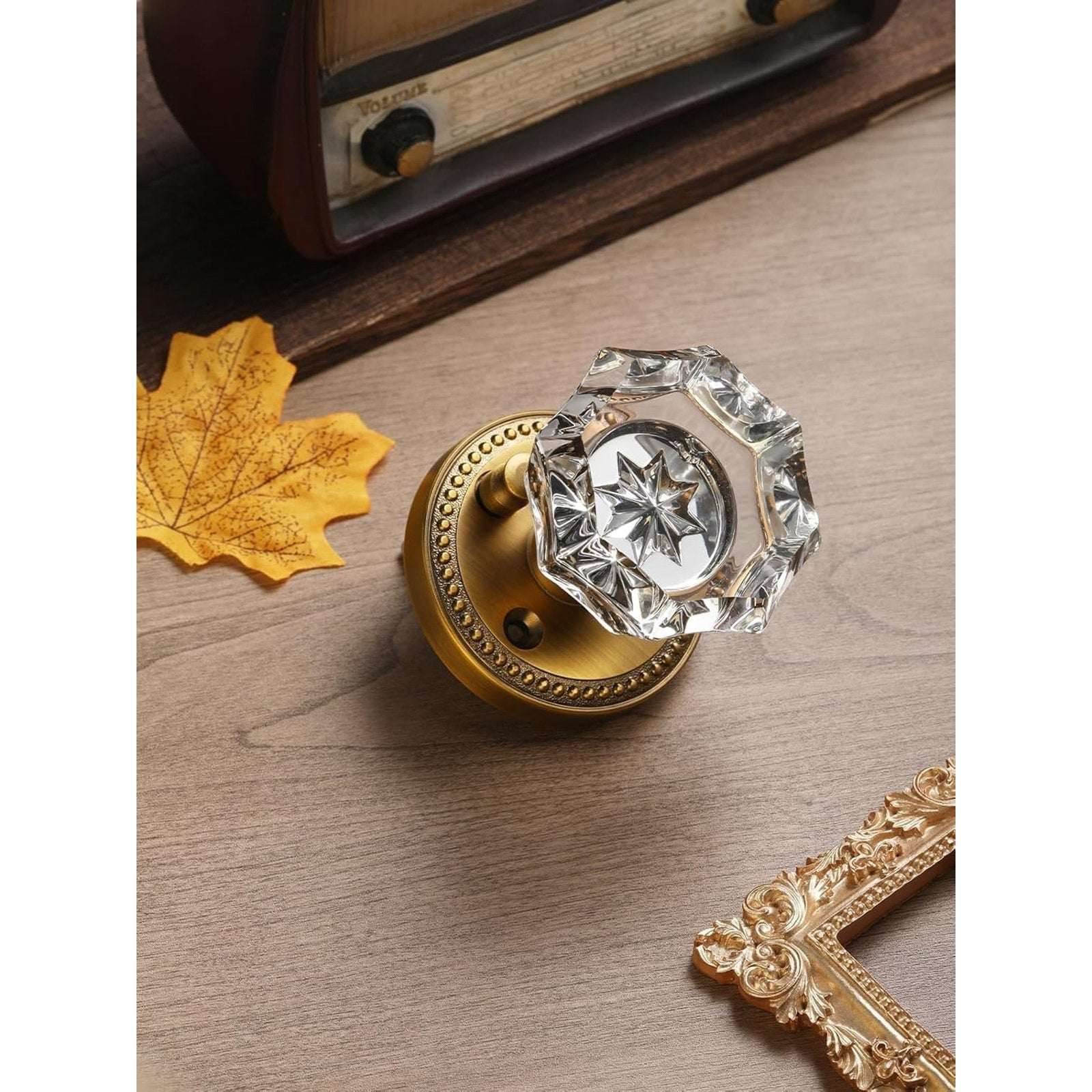 SORWDUERM Antique Brass and Crystal Door Knob Interior Privacy with Lock Button