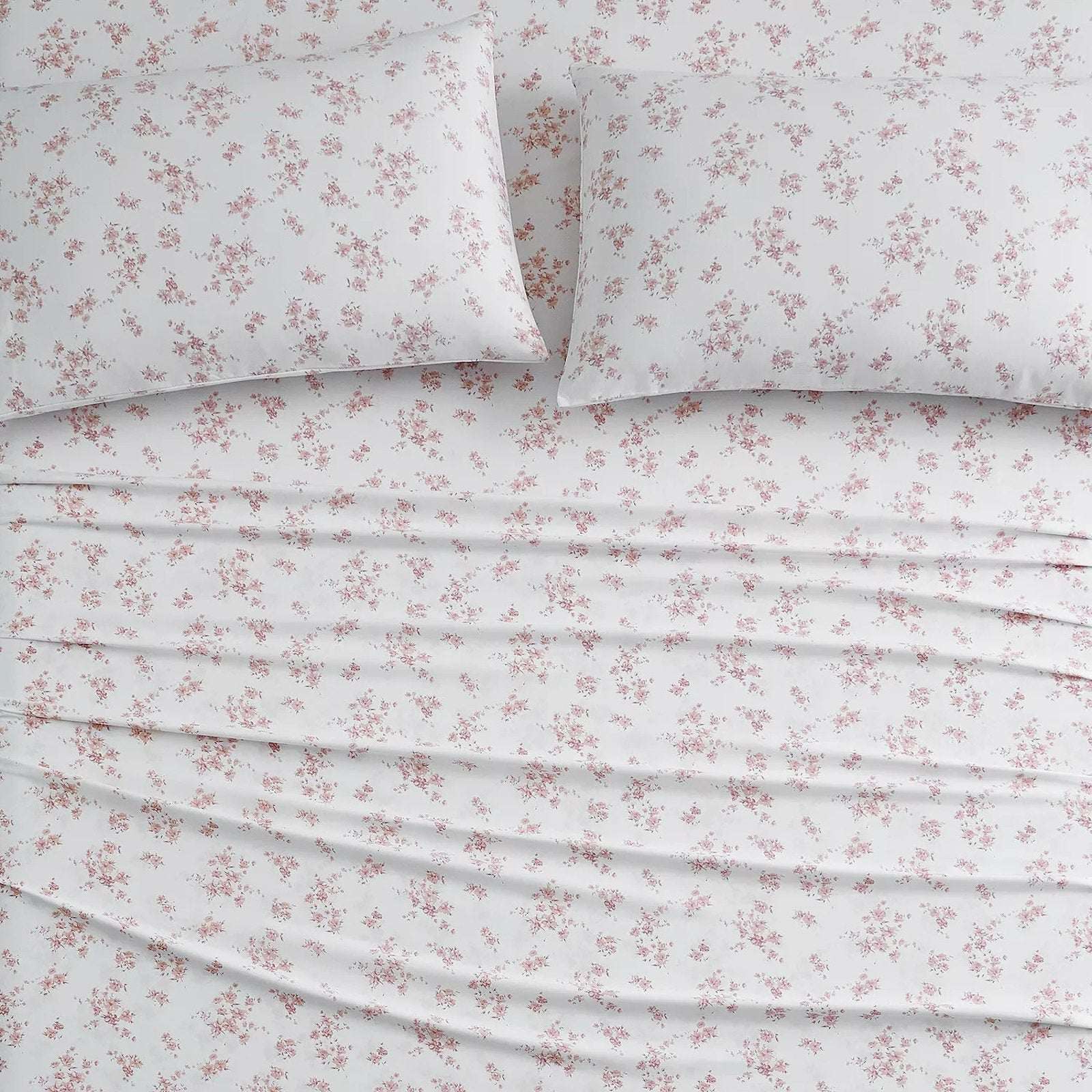 BEARPAW Serene Cooling Queen Sz Sheet Set Morris Dainty Floral Blush Pink/White
