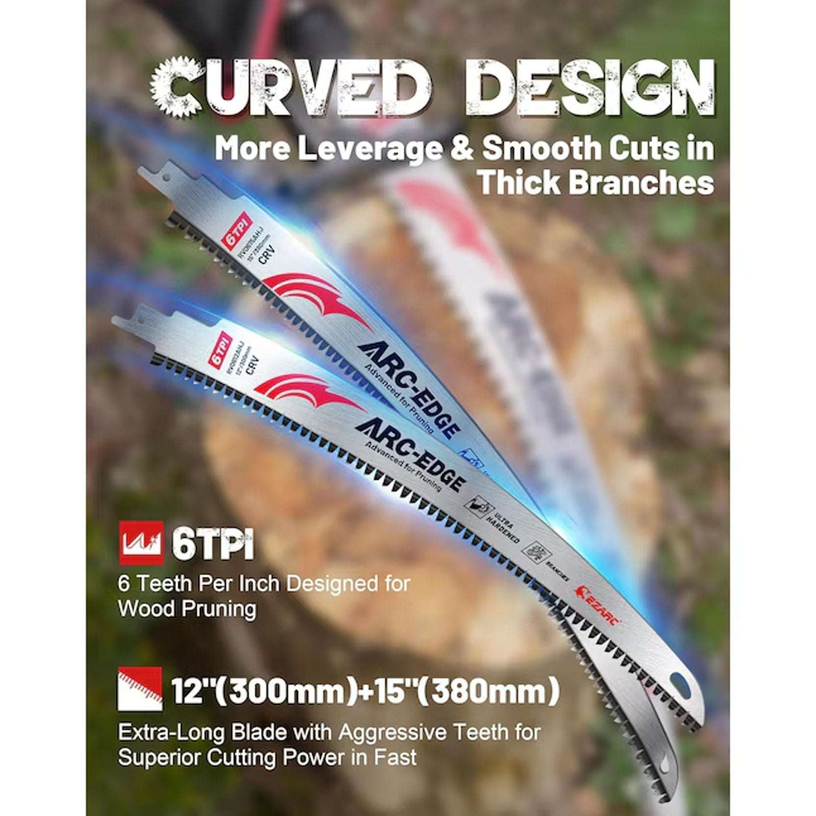 EZARC Japanese Teeth Reciprocating Saw Blade 12" & 15" Set Arc Edge Wood Pruning
