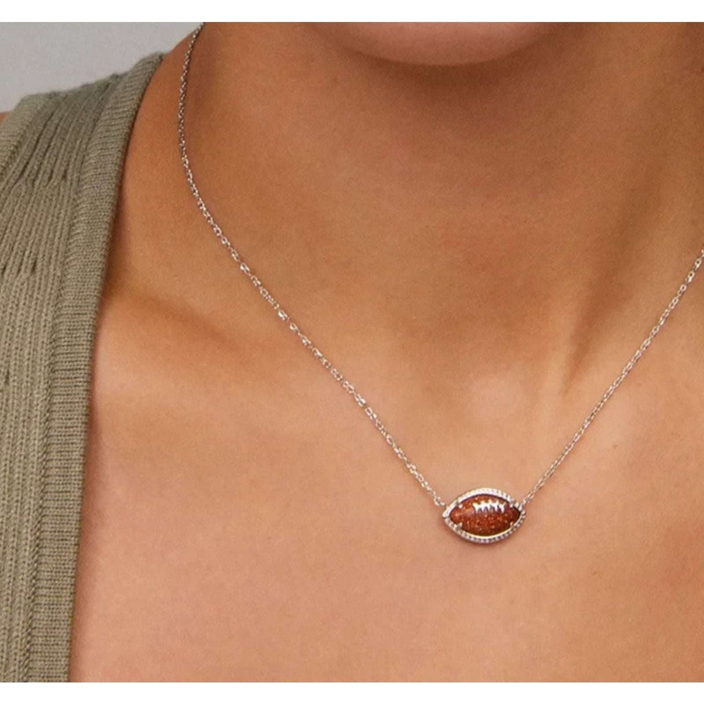 KENDRA SCOTT Elise Football Pendant Short Silver Necklace NEW in Box w/ Dust Bag