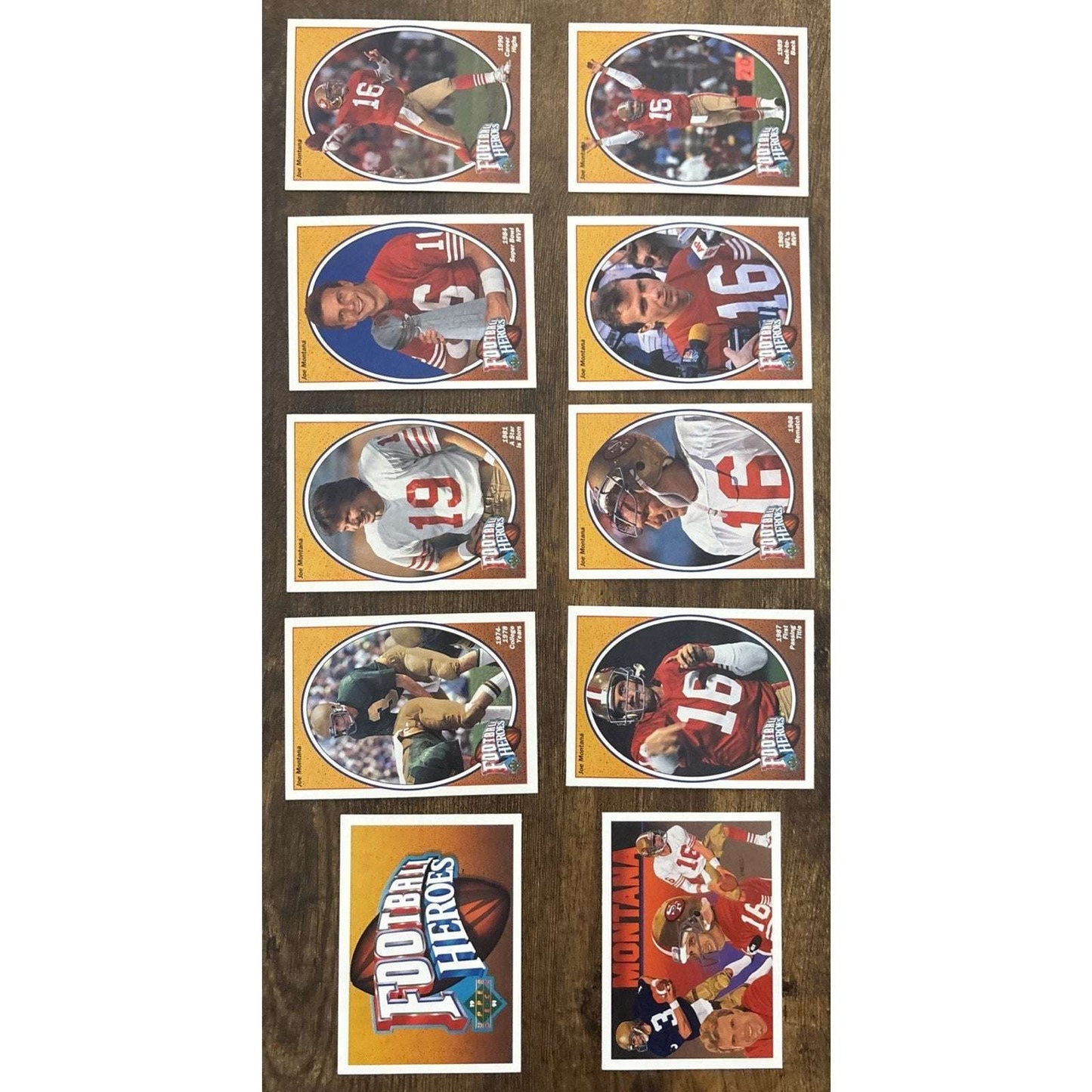 1991 Upper Deck Football Heroes Joe Montana Cards COMPLETE SET Pristine & Center