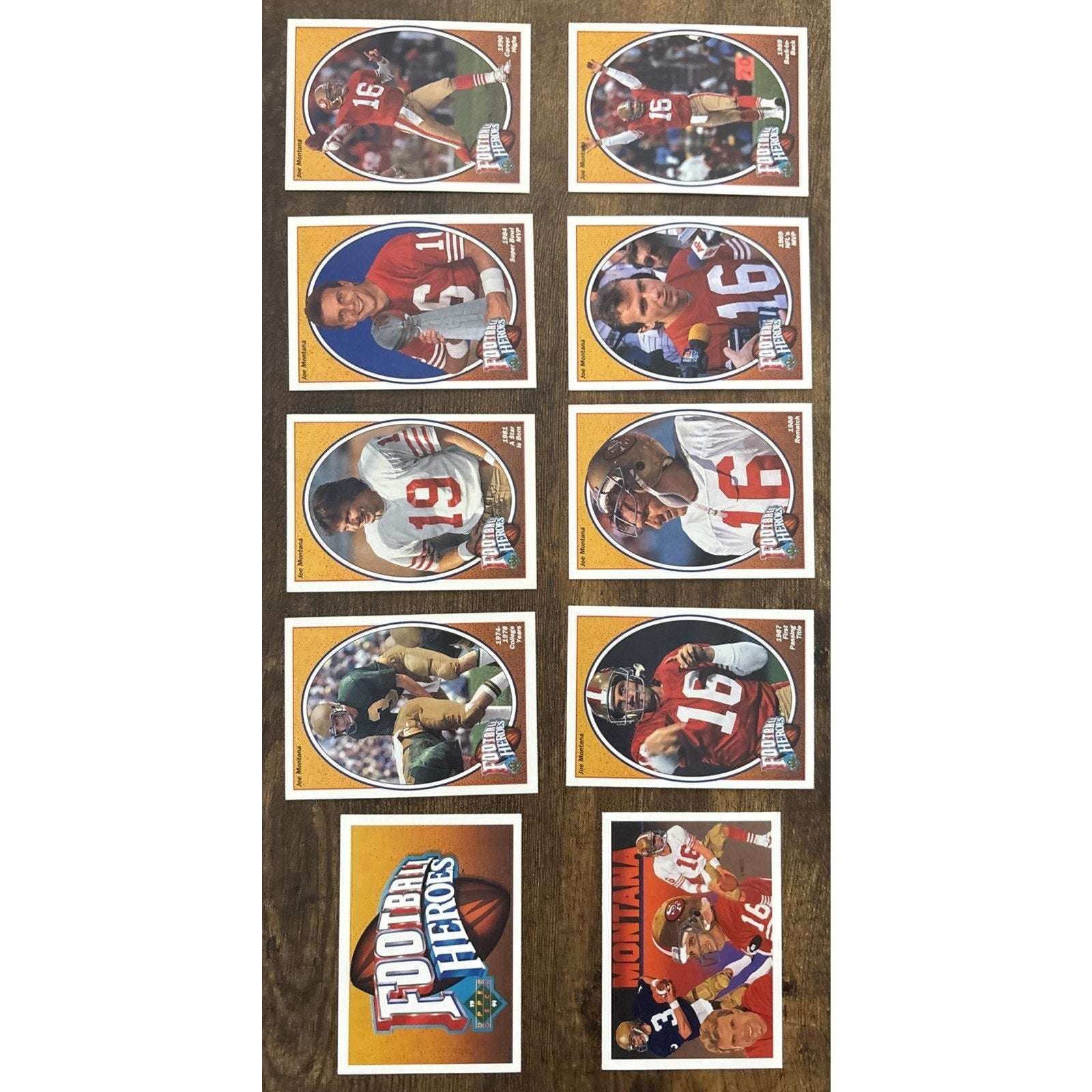1991 Upper Deck Football Heroes Joe Montana Cards COMPLETE SET Pristine & Center