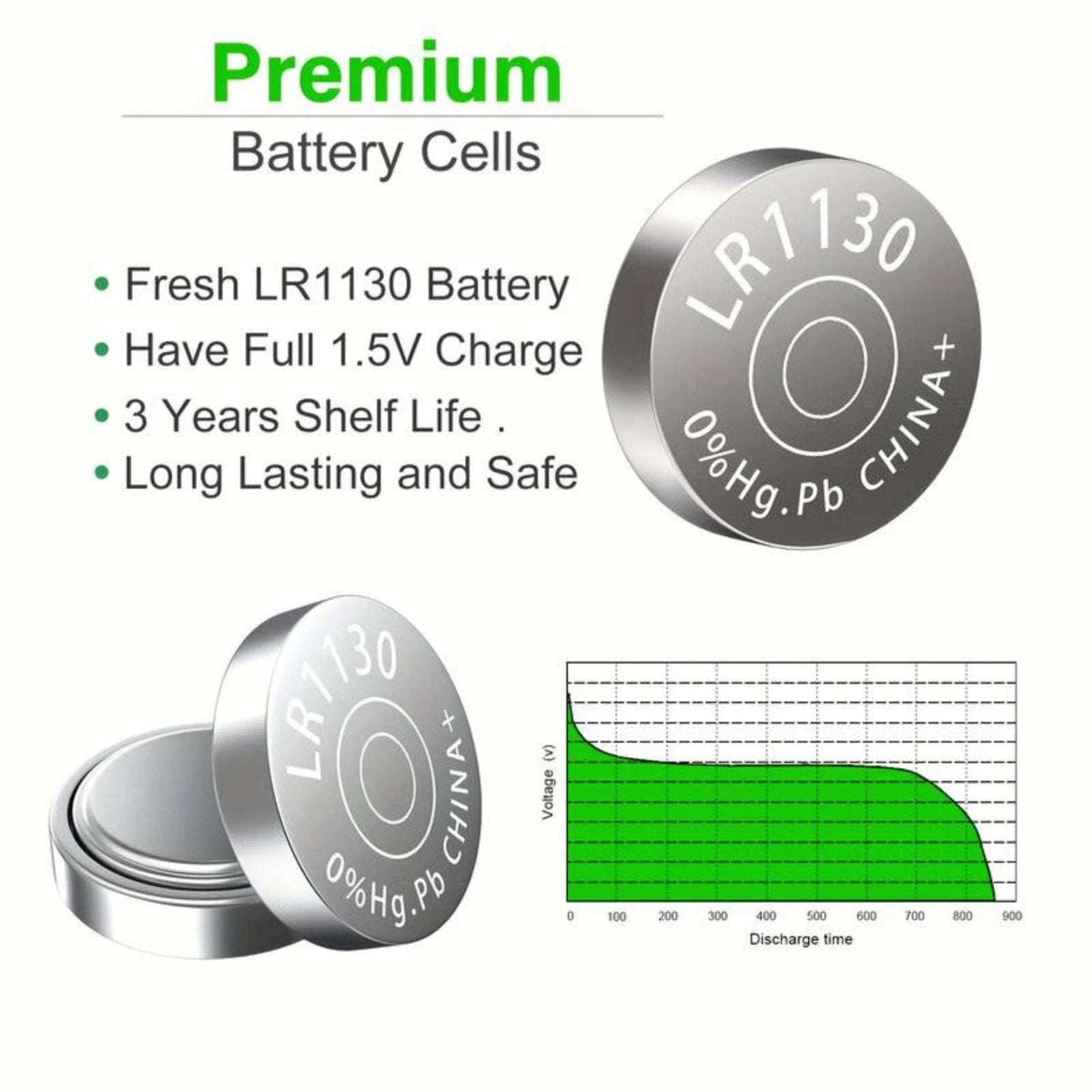 40 PCS AG10 LR1130 Cell Coin 1.5V LR54/SR1130/189/389 Alkaline Button Battery