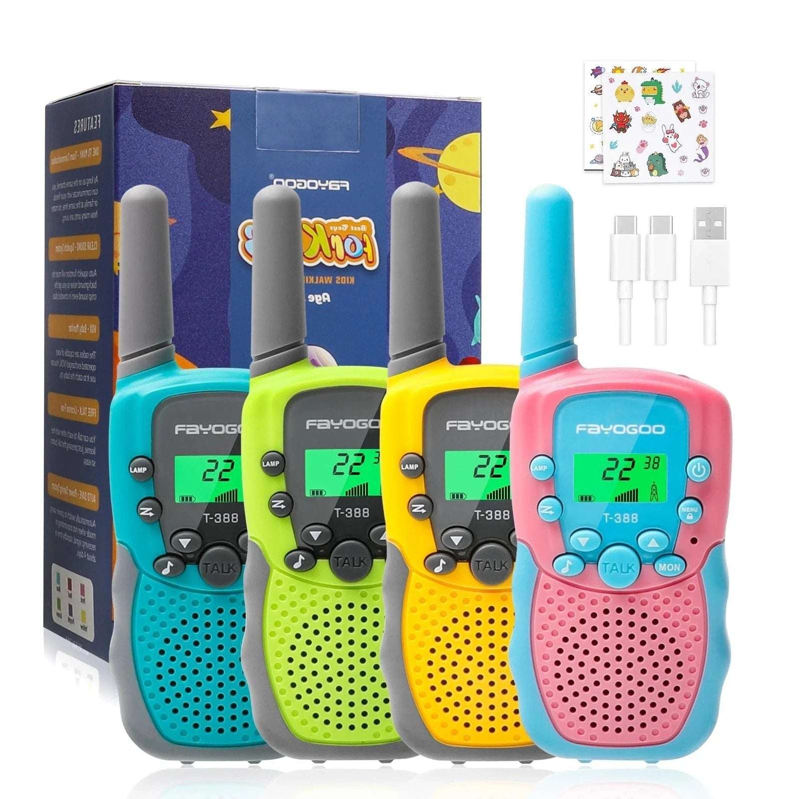 4 Pack Kids Walkie Talkies Long Range Family Walky Talky w/ Built-in Flashlight